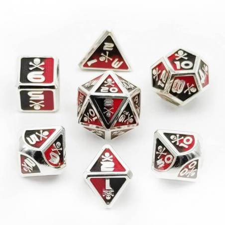 SET PIRATE ROUGE NOIR OU BLANC NOIRDES & BOURSES Ce set de dés méta...