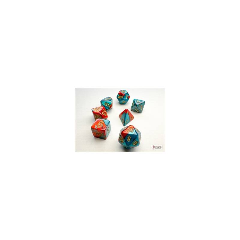 MINI SET DE 7 DES GEMINI ROUGE-CYAN/OR MINI SET DE 7 DES GEMINI ROUGE-CYAN/OR