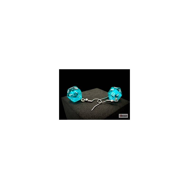 BOUCLES D'OREILLES CROCHET D20 CYAN/BLANC BOUCLES D'OREILLES CROCHET D20 CYAN/BLANC