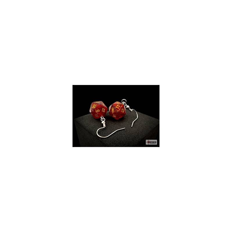 BOUCLES D'OREILLES CROCHET D20 GLITTER RUBY/OR BOUCLES D'OREILLES CROCHET D20 GLITTER RUBY/OR