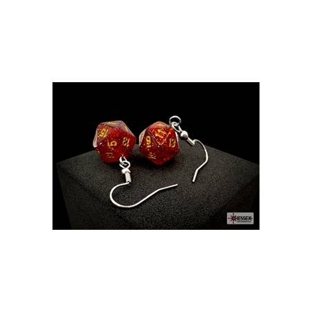 BOUCLES D'OREILLES CROCHET D20 GLITTER RUBY/OR