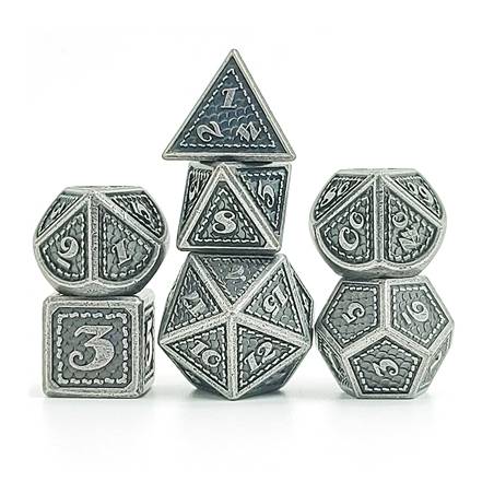 SET DE 7 DES METAL ECAILLE DE DRAGON D'ARGENTSET DE DES SET DE DES ...