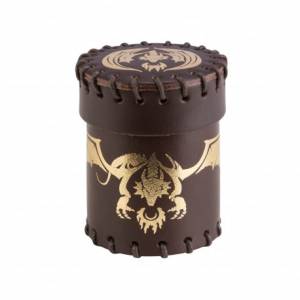 BOITE A DES DRAGON D'OR & MARRON EN CUIRDES & BOURSES DICE CUP