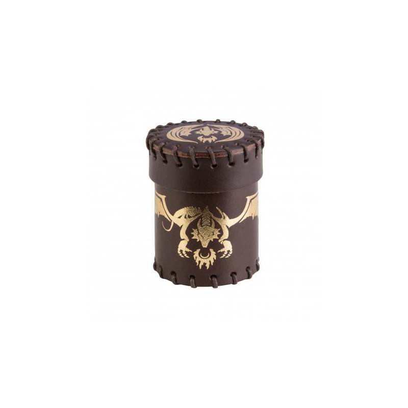 BOITE A DES DRAGON D'OR & MARRON EN CUIRDES & BOURSES DICE CUP
