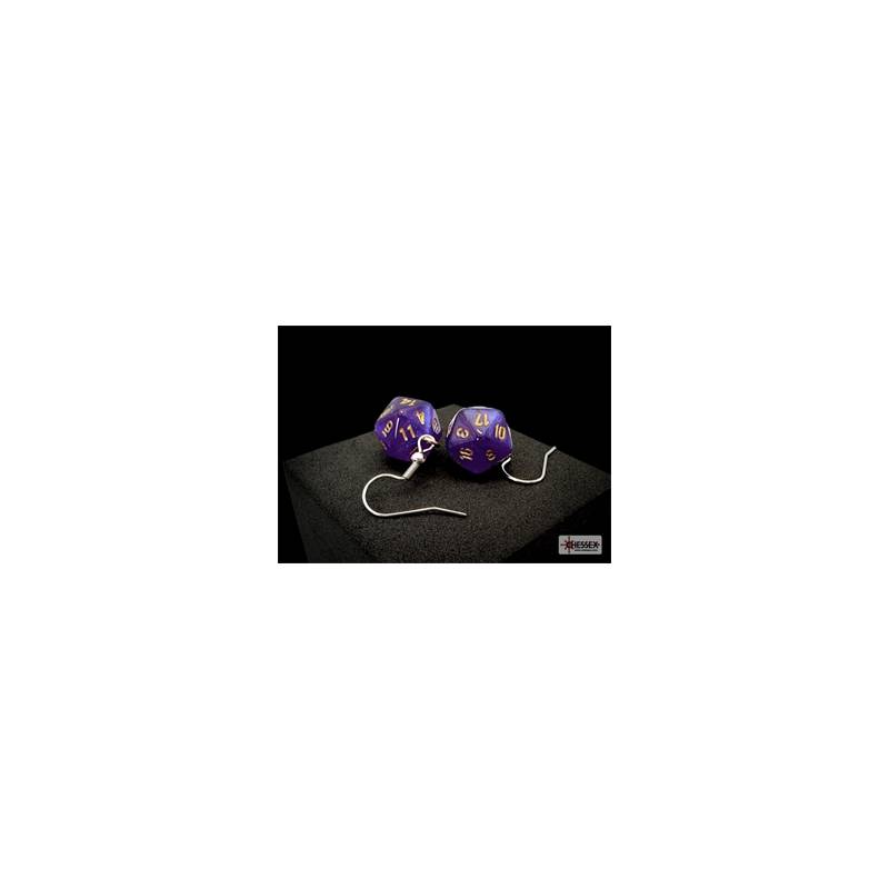 BOUCLES D'OREILLES CROCHET D20 VIOLET ROYAL/OR BOUCLES D'OREILLES CROCHET D20 VIOLET ROYAL/OR