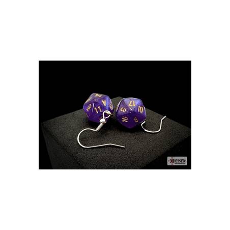 BOUCLES D'OREILLES CROCHET D20 VIOLET ROYAL/OR