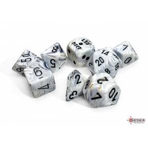 LAB DICE SET DE 7+1 DES CALCITE DE MARBRE/BLEU