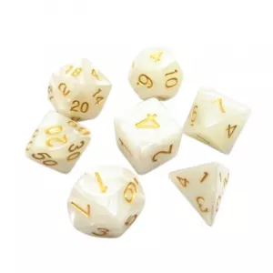 SET DE 7 DES – 16MM - BLANC NACRE ET ORDES & BOURSES Lot de 7 dés b...