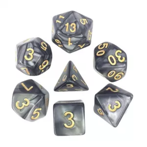 SET DE 7 DES – 16MM - NOIR NACRE ET ORDES & BOURSES Lot de 7 dés no...