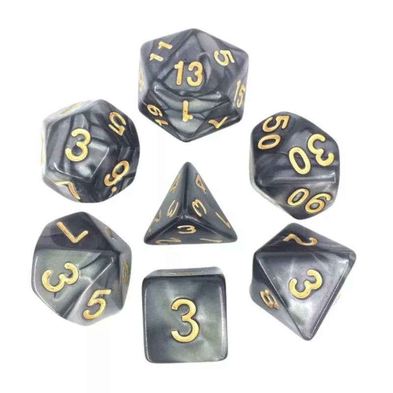 SET DE 7 DES – 16MM - NOIR NACRE ET ORDES & BOURSES Lot de 7 dés no...