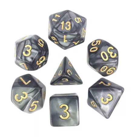 SET DE 7 DES – 16MM - NOIR NACRE ET ORDES & BOURSES Lot de 7 dés no...