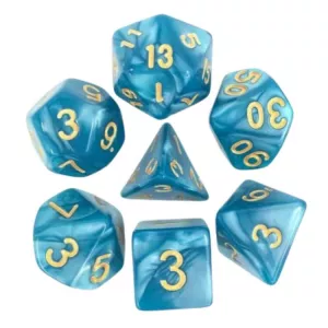 SET DE 7 DES – 16MM - BLEU NACRE ET ORDES & BOURSES Lot de 7 dés bl...