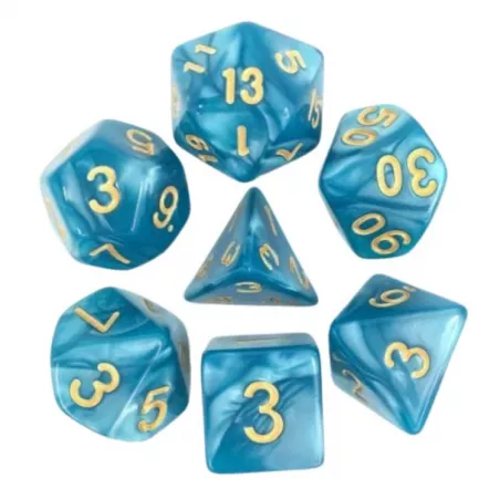SET DE 7 DES – 16MM - BLEU NACRE ET ORDES & BOURSES Lot de 7 dés bl...