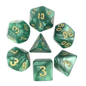 SET DE 7 DES – 16MM - VERT NACRE ET ORDES & BOURSES Lot de 7 dés ve...