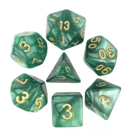 SET DE 7 DES – 16MM - VERT NACRE ET ORDES & BOURSES Lot de 7 dés ve...