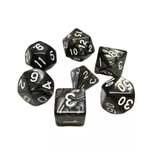 SET DE 7 DES – 16MM - NOIR NACREDES & BOURSES Lot de 7 dés noirs na...