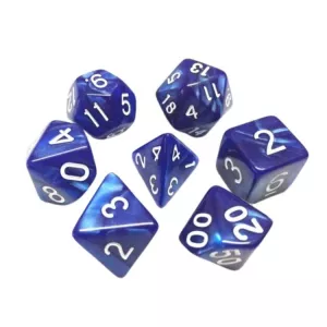 SET DE 7 DES – 16MM - BLEU NACREDES & BOURSES Lot de 7 dés bleu nui...