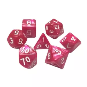SET DE 7 DES – 16MM - ROSE ROUGE NACREDES & BOURSES Lot de 7 dés fu...