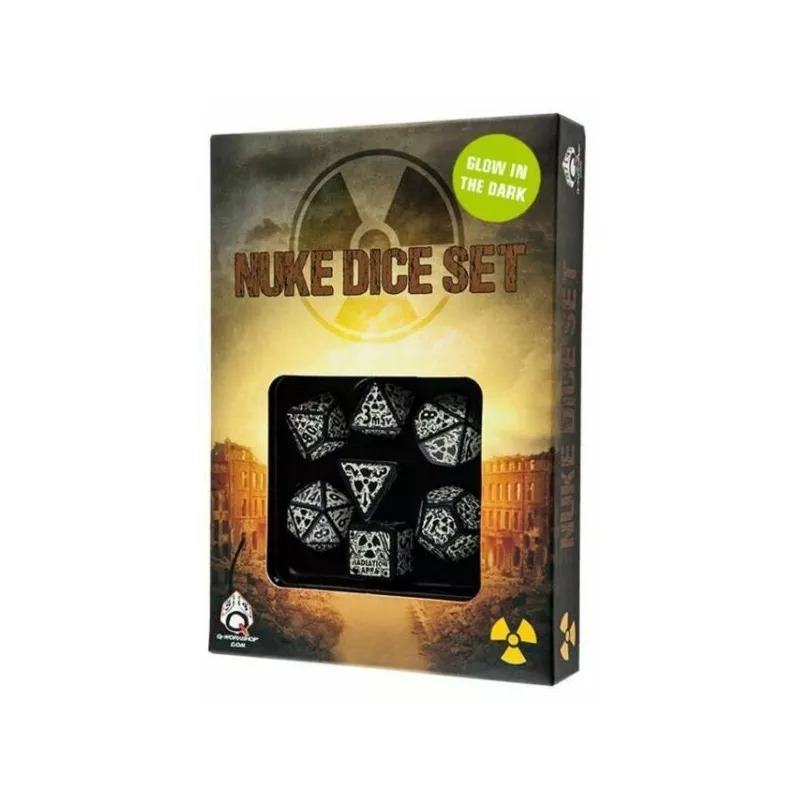 DICE SET NUKE - (GLOW IN THE DARK)DES & BOURSES set de dés nuke DICE SET NUKE - (GLOW IN THE DARK)DES & BOURSES set de dés nuke