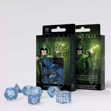 DICE SET ELVISH BLUE TRANSLUCENTDES & BOURSES