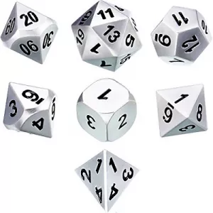 SOLID METAL SILVER COLOR POLY 7 DIE SETDES & BOURSES set de des en ...