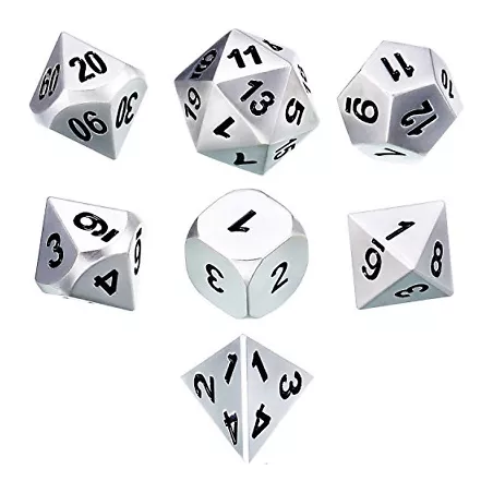 SOLID METAL SILVER COLOR POLY 7 DIE SETDES & BOURSES set de des en ...