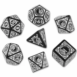 STEAMPUNK CLOCKWORKDES & BOURSES Set de dès noir et blanc au gout s...