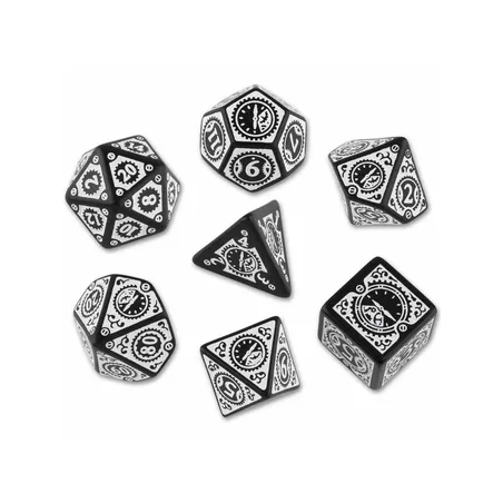 STEAMPUNK CLOCKWORKDES & BOURSES Set de dès noir et blanc au gout s...