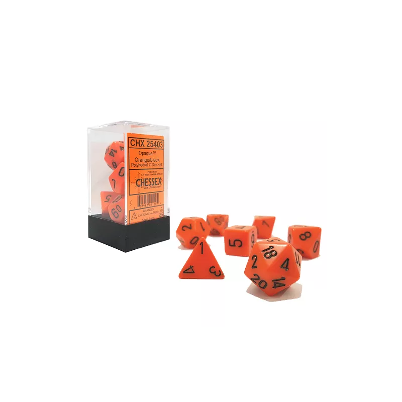SET COMPLET 7 DÉS OPAQUE ORANGE/NOIRDES & BOURSES SET COMPLET 7 DÉS OPAQUE ORANGE/NOIRDES & BOURSES