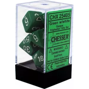 SET COMPLET 7 DÉS OPAQUE VERT/BLANCDES & BOURSES