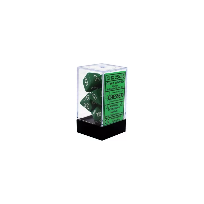 SET COMPLET 7 DÉS OPAQUE VERT/BLANCDES & BOURSES SET COMPLET 7 DÉS OPAQUE VERT/BLANCDES & BOURSES