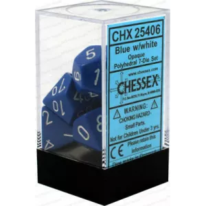 SET COMPLET 7 DÉS OPAQUE BLEU/BLANCDES & BOURSES