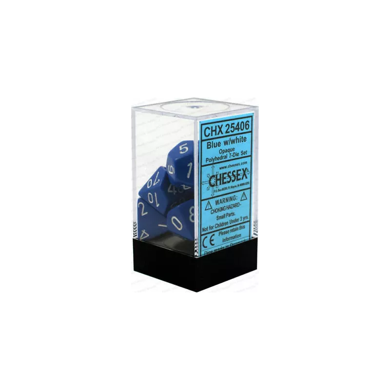 SET COMPLET 7 DÉS OPAQUE BLEU/BLANCDES & BOURSES SET COMPLET 7 DÉS OPAQUE BLEU/BLANCDES & BOURSES