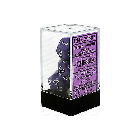 SET COMPLET 7 DÉS OPAQUE VIOLET/BLANC