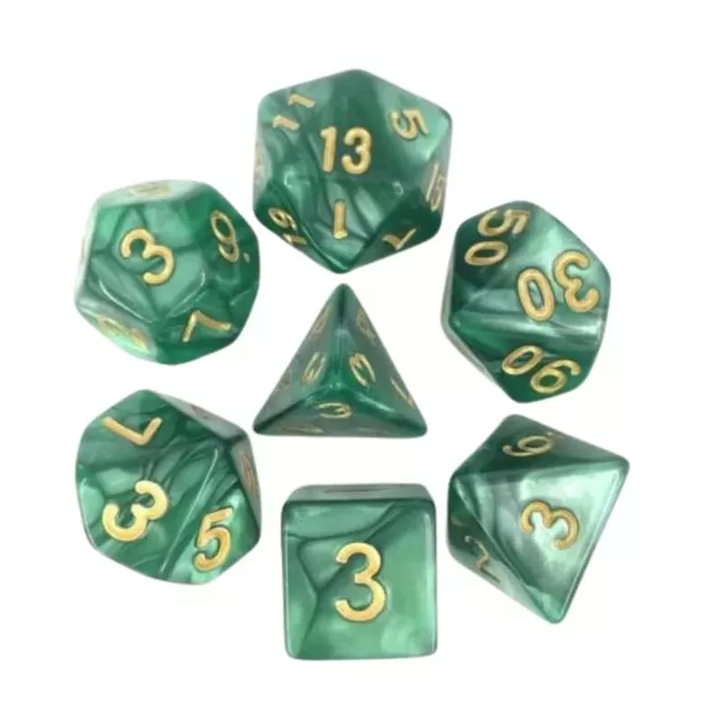 SET DE 7 DES â 16MM - VERT NACRE ET OR SET DE 7 DES â 16MM - VERT NACRE ET OR