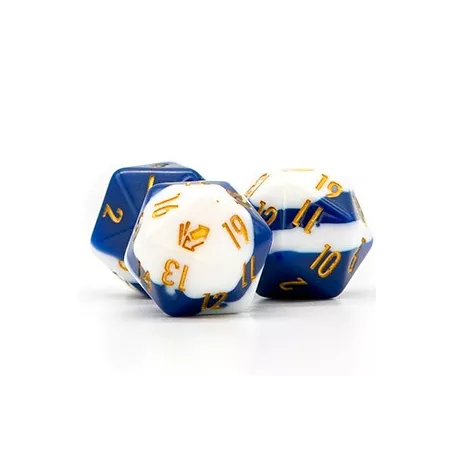 CM D20 BLEU BLANC ORDES Cardmarket Opaque D20 Die (Blue, White & Gold)