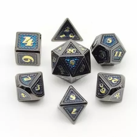 SET 7D METAL DS NOIR & BLEUSET DE DES Set de 7 dés en métal Le set ...