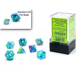 MINI SET 7D FESTIVE W/BDES & BOURSES Set complet de 7 dès Festive. ...