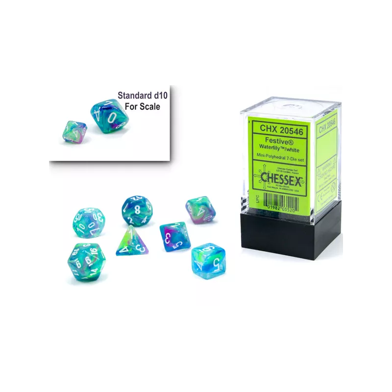 MINI SET 7D FESTIVE W/BDES & BOURSES Set complet de 7 dès Festive. ...