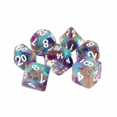 SET DE 7 DES - UNKNOWN LANDDES & BOURSES Lot de 7 dés – Unknown Land