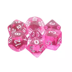 SET DE 7 DES – 16MM - GEMMES MAGENTADES & BOURSES Lot de 7 dés mage...