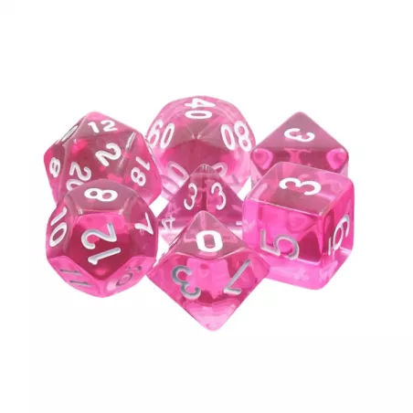 SET DE 7 DES – 16MM - GEMMES MAGENTADES & BOURSES Lot de 7 dés mage...