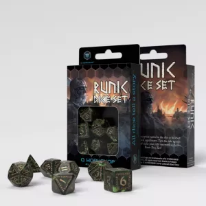 RUNIC BOTTLE-GREEN & GOLD DICE SET