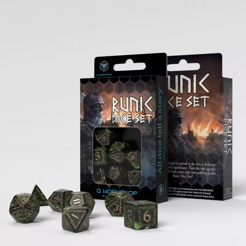 JEUX DE RÔLES RUNIC BOTTLE-GREEN & GOLD DICE SET JEUX DE RÔLES RUNIC BOTTLE-GREEN & GOLD DICE SET