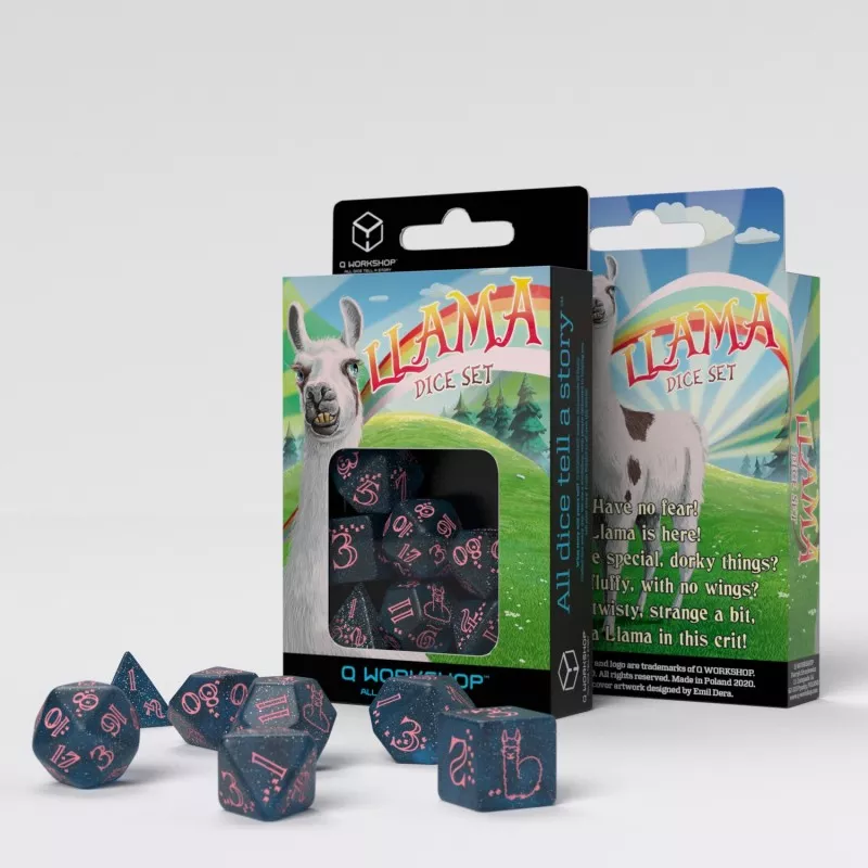 JEUX DE RÔLES SPARKLING LAMA DICE SET - DARK BLUE & PINK JEUX DE RÔLES SPARKLING LAMA DICE SET - DARK BLUE & PINK