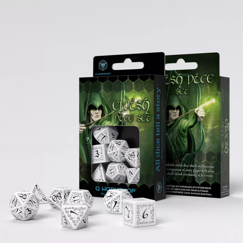 JEUX DE RÔLES ELVISH WHITE & BLACK DICE SET JEUX DE RÔLES ELVISH WHITE & BLACK DICE SET