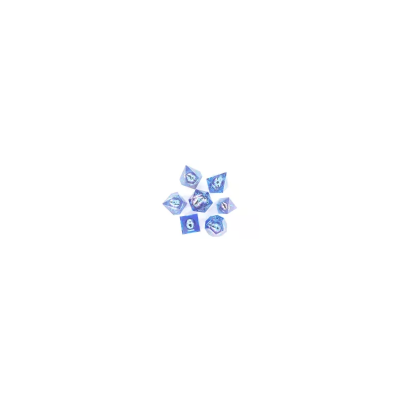 SET DE 7 DES EYEBALL 1 - BLEU - ARGENT DES & BOURSES