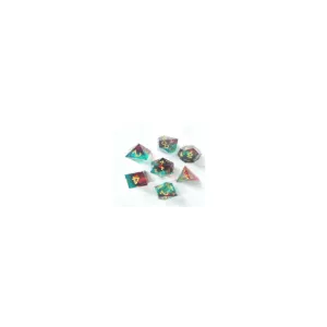 SET DE 7 DES HANDMADE 57 - VERT CLAIR - ROUGE - OR DES & BOURSES