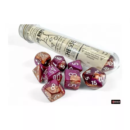 LAB DICE SET DE 7+1 COPPER PURPLE WHITE POLYHEDRAL