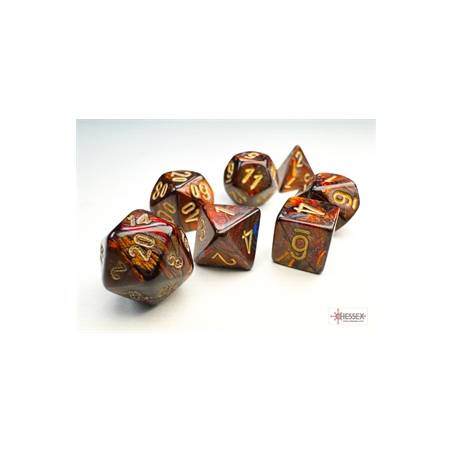MINI SET DE 7 DES SCARAB SANG BLEU/OR